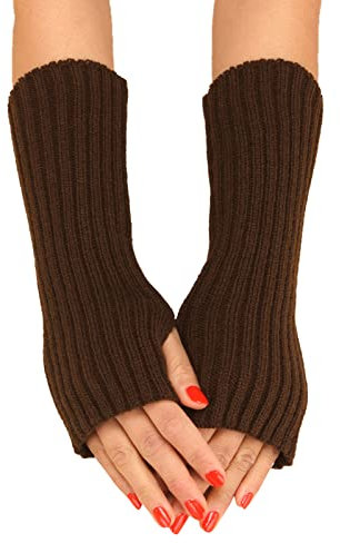 Winter Gestrickte Handschuhe für Damen Lang - Handwärmer Stulpen Fingerlose Armstulpen Warm Strick Armwärmer Pluswärmer (Kaffee, One Size)