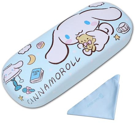 PERFECTSIGHT Hard Shell Eyeglasses Case, PU Leather Protective Glasses Case, Cute Cartoon Surface Eyeglass Case for Women Girls (Blue Dog)