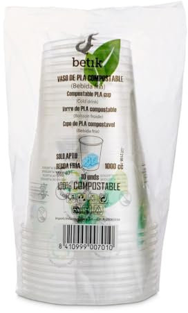 Betik Vaso de PLA Compostable 1L, Pack 10 uds