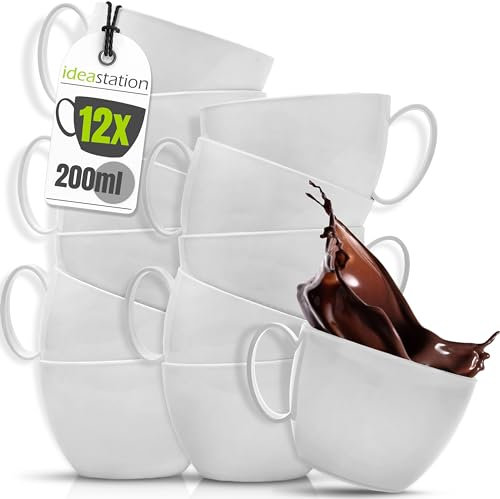 idea-station tazza plastica colazione 12 x 200 ml - grigio - infrangibile tazze plastica - set tazze colazione riutilizzabili - tazzine caffe plastica