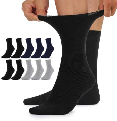 TUUHAW Calzini Donna Per Diabetici Calze Senza Elastico 10 Paia Uomo 35-38 Cotone Da Lavoro Nero Grigio Blu Scuro Lunghi Invernali Extra Larghi