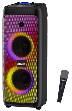 Lauson LLX36 Altavoz Bluetooth Portatil con Efecto de Luces Multicolores LED | Bluetooth Speaker con Lector USB MP3 | Altavoz Karaoke con Radio Integrada, Bateria 12 h Carga Incluye Micrófono