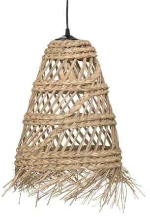 Atmosphera - Lámpara colgante Lahys de paja trenzada beige, diámetro 28 x alto 48 cm, pantalla calada de estilo bohemio - Iluminación para salón y dormitorio