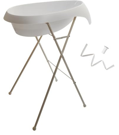 TEGGI Baignoire ergonomique bébé avec thermomètre Blanc + Pied + Tuyau