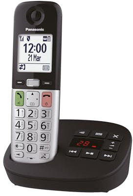 Panasonic KX-TGU430EB Digital Cordless Landline Phone with Answering Machine, Base Unit & 1 Handset, LCD Display, Fav Call, Torchlight, Hearing Aid Compatible, Black & Silver