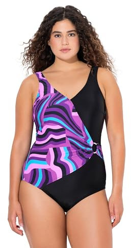 Ulla Popken Damen Badeanzug, Alina, Raffung Und Ring Detail, Schwarz, 48 EU