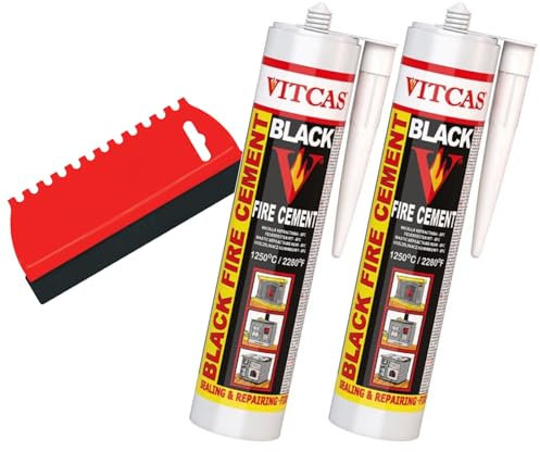 Fireplace Ready Mix Black Fire Cement Bundle for Indoor Use, Perfect for Log Burners, Stoves, Boilers & Fire Bricks, Includes x2 Vitcas Black Fire Cement 310ml Cartridges + Applicator Tool