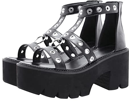 WRITWAA Sandalias de Tacón Alto Negras Talla 40 de PU para Mujer