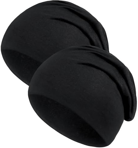 Kavya tunn mössa män kvinnor, lätta sommarmössor kvinnor män 2 st mjuk beanie skalle mössa chemo huvudbonad kvinnor unisex vår sommar och höst vinter, Svart, svart, one size