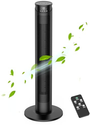 Ventilateur Colonne Silencieux, Ventilateur Tour avec Télécommande et Écran LED, 5 Modes de Vent et 6 Vitesses, Fonction Oscillation à 70°, Minuterie de 1-12 Heures - Convient pour Maison/Bureau