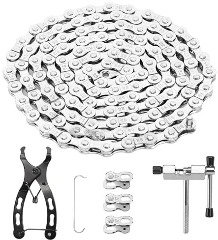 Bike Chain 6/7/8 Speed Bicycle Chain Link Removal Tool with Bike Parts Bike Chains for Road Mountain Racing Cycling (1/2 x 3/32 inch 116 Links)