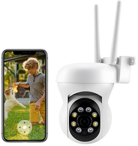Anluomania Caméra Surveillance WiFi, Caméra de Surveillance 2MP, Vision Nocturne en Couleur, Audio Bidirectionnel, Détection Humaine, IP65 Etanche, Pan 355°/Tilt 60°, Para Interior y Exterior