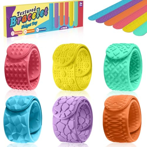 6 Piezas Fidget Toy Set Silicona, Juguetes Pulsera de Silicona Calmantes con Diferentes Texturas, Pulseras Sensoriales Anti-Estrés para Estiramiento, Alivio del Estrés, Atención Dirigida