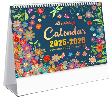 Calendario floreale 2025-2026,Calendario da tavolo in piedi 2025-2026 | mensile d'arte,Gennaio 2025-dicembre giugno 2026, calendario di pianificazione per l'organizzazione e la pianificazio