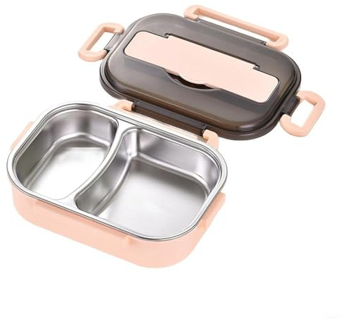 Fiambrera de acero inoxidable con aislamiento térmico, capacidad de 1 litro, portátil para la escuela, el trabajo y los viajes, con cubiertos y dos compartimentos, tapa a prueba de fugas, inoxidable y