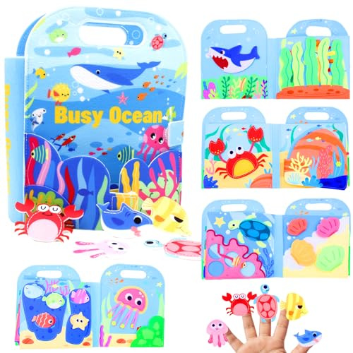 Tbintul Busy Board Montessori Libro Interattivo 1 Anno, Libro in Tessuto per Bambini, Montessori Silenzioso Libros con, Giocattolo a Partire da 2 3 4 5 6 Anni, Regalo per Ragazzi e Ragazze
