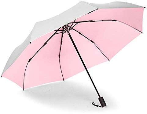 Atyhao Parasol Sun Umbrella, 3 Pliant Sun Rain Umbrella Portable Anti- Ombres Automatique Extérieur pour Dame Femme Rose