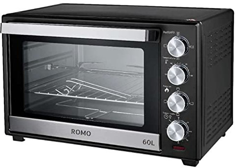 ROMO. Forno elettrico da tavolo Convenzione e Rustidor 60 L. 2500 W. Temperatura fino a 230 °C, timer con spegnimento 60 min (nero)