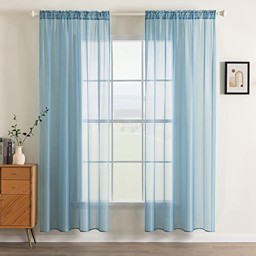 MIULEE Tende Voile Trasparenti con Passanti per Camera da Letto Soggiorno Tende per Letto Matrimoniale con Occhielli per Finestre Moderne 2 Pannelli Eleganti Casa 140X225 CM Blu Grigio