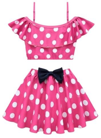 Lito Angels Girls Polka Dot Swim Dress, Headband, Hot Pink, Age 6-7 Years