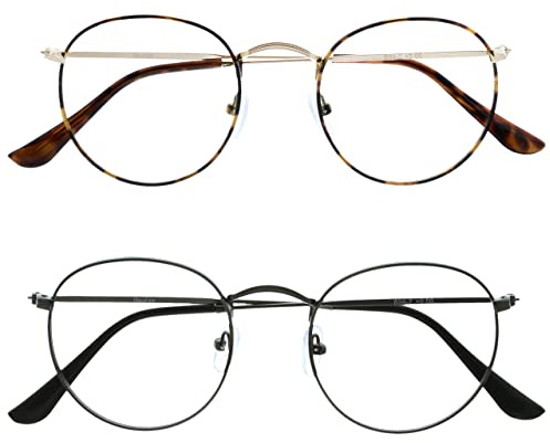 OPULIZE Sol Gafas de Lectura Bloqueo de Luz Azul 2-Pack Montura de Metal Retro Redondo Marrón Gris Resistente a Arañazos Bisagras de Muelle Ordenador Gaming Antirreflejante Hombre Mujer BB94-27 +1.50