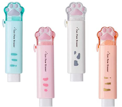 4 Stück niedliche Radiergummis,einziehbarer Radiergummi,Süße Katzenpfotenradierer für Kinder,Gummi-Push-Pull-Radiergummi für Schüler,Schreiben,Zeichnen,ästhetische Radiergummis