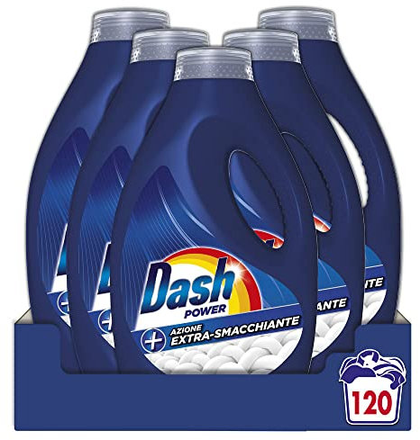 Dash Power Detersivo Lavatrice Liquido, 120 Lavaggi (5x24), Azione Extra Smacchiante, Extra Efficacia Nel Rimuovere Le Macchie, Efficace Anche A Bassa Temperatura