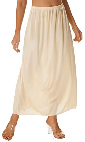 Alvivi Enagua de Seda de Hielo con Encaje Larga Ropa Interior con Cintura Elástica Pijamas Falda Combinación para Vestido de Fiesta