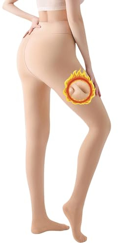 Arkim S/M/L/XL Legging collant polaire grande taille, Collants thermiques pour femme - Doublure d'hiver - Faux translucide - En peluche(Nude-doublure de laine épaisse)