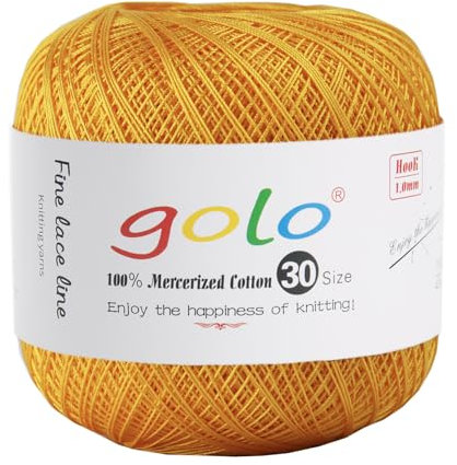 golo Häkelgarn Größe 30, farbiges Garn zum Nähen, gelbes Garn 160