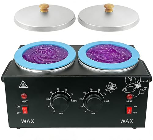 Adoture Scaldacera elettrico professionale con temperatura regolabile, per donne e uomini, con 40 bastoncini di cera in legno e due ciotole in silicone