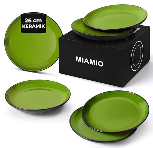 MIAMIO - Ensemble d'assiettes 6 en céramique grès pour la table - Collection Le Papillon (Vert, 26 cm)