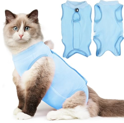 Hpetppy Cat Surgery Recovery Suit, Recovery Suit for Female Male Cats, Cat Onesie After Surgery Spay Neuter, Anti-Licking Kitten Surgical Clothes, Bodysuit for Abdominal Wounds Skin Disease Blue M