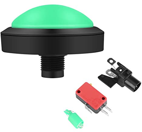Glomora Arcade Button, 2PCS 100mm Big Dome 12V LED Illuminated Push Buttons with Micro Switch, LED Illuminated Convex Console Replacement, for Arcade Machine Video Games Parts(green)