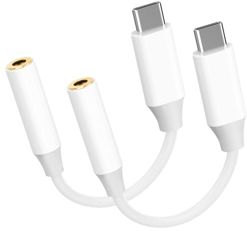 2 Pack USB-C auf 3,5 mm Jack Adapter, USB-C auf Aux Kopfhöreradapter, 3,5 mm Aux auf USB-C für iPhone 15 Serie, iPad Pro/Air, Samsung, HUAWE1, Xiaom, OnePlus, Sony, Google und mehr USB-C Geräte