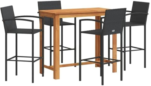 vidaXL Mesa y taburetes de jardín 5 pzas Madera Acacia ratán PE Negro, Mesa y taburetes Altos de jardín, Set de Bar de Exterior, Muebles de Bar de Exterior