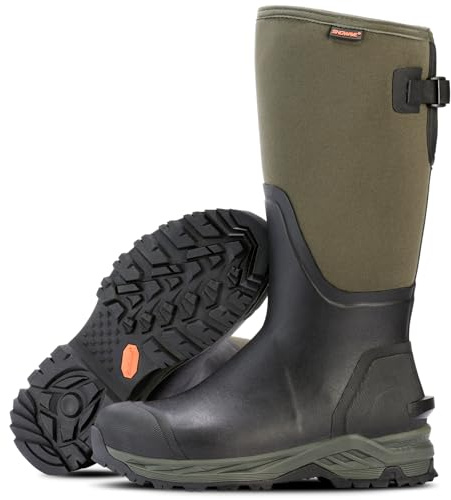Showave Men's Rubber Hunting Boots, Waterproof Rain Boots Insulated Neoprene Mud Boot, Durable Arctic Outdoor Working Boot with Steel Shank (Size 11,Olive)