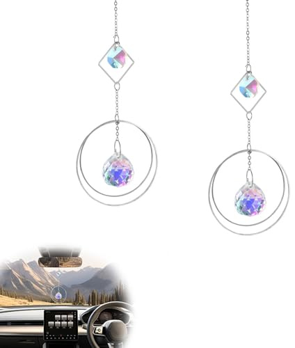 YFaith Attrape-Soleil en Cristal - 2 Pièces Anneau Suspendu 28 cm avec Crochet et Carillon Éolien pour Jardin, Fenêtre, Arbre de Noël