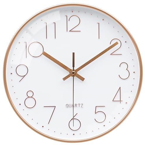 VIKMARI Silenzioso Orologio da Parete, Piccolo 20cm Moderno Oro Rosa Orologi per Cucina Bagno Soggiorno Camera da Letto