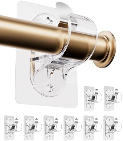 Ganci per Tende Senza Bucare, Ganci Adesivi per Tende con Viti - Staffa/Supporto per Barre per Tende per Bagno, Cucina, Soggiorno, Camera da Letto (Trasparente 8 Pezzi)