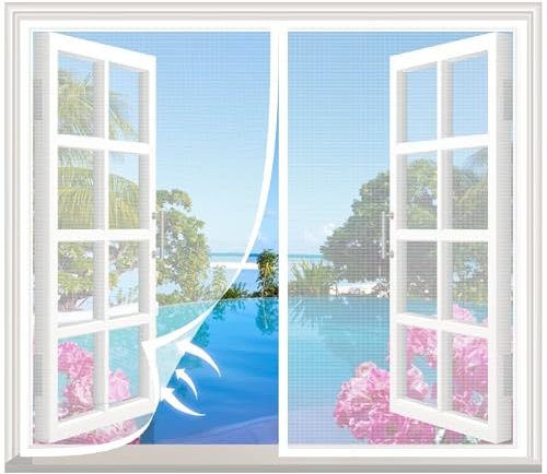 Mosquitera Ventanas W170 x H170cm Blanco Cortina Mosquiteras Magnética de Malla Anti-insectos con,Sellado Automático,Fácil de Ensamblar