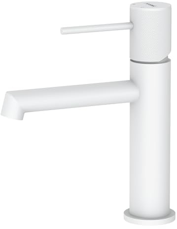 Krobec Rubinetto per lavabo,Rubinetto Bagno Lavabo,Miscelatore lavabo bagno,Rubinetto bagno, miscelatore monocomando per Bagno,Design zigrinato,Nucleo valvola in ceramica,Bianco opaco.