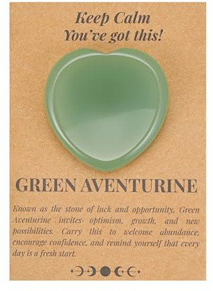 QianCannaor Pierre Anti-Stress en Aventurine Verte en Forme de Cœur – Cristal pour l’Anxiété, la Relaxation, la Méditation & Keep Calm – Pierre de Poche avec Carte d’Affirmation