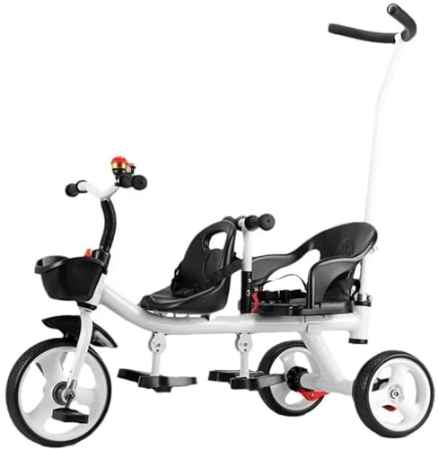 Stroller with Parent pushrod,Trolley for Age 2-5,Dual Seats Tricycle for Twins,trikes,Rear seat with armrest and Belt,Front seat with Belt