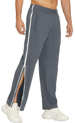 Lshyuehao Men's Tear Away Track Pants Post Surgery Pants with Side Zip and Pockets