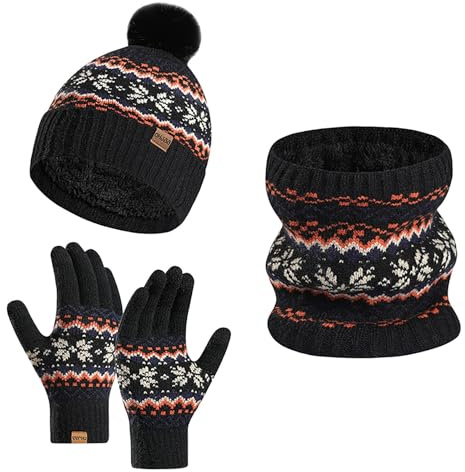 Conjunto Gorro Bufanda Y Guantes Hombre Conjunto de Bufanda y Guantes de Lana Tejidos para Mujer orro Polar con Cuello Invierno Cálido 3 Piezas