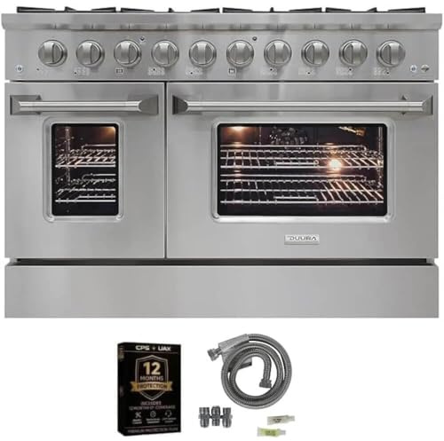 DUURA Elite DE480GRSKIT1 48 inch Gas Range with Double Porcelain Convection Oven 6.7 Cu Ft Capacity 8 Sealed Burners S
