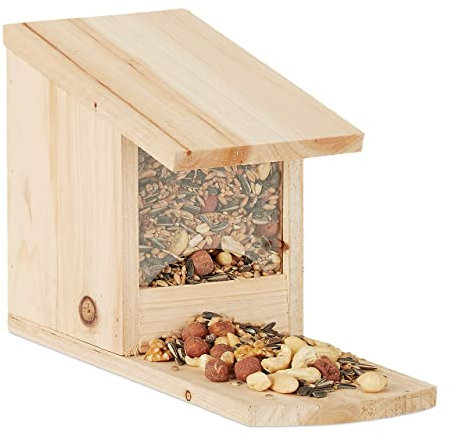 Relaxdays Eichhörnchen Futterhaus, Futterkasten für Eichhörnchen, zum Aufstellen, Holz, HBT: 17,5 x 12 x 25 cm, natur