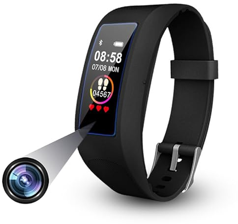Cámara Espía Oculta Deporte Pulsera, Cámara Espía Inteligente Reloj, Mini Video cámara espía Actividad Rastreador, 1080P Videocámara Smartwatch con Pulsómetro para Teléfono
