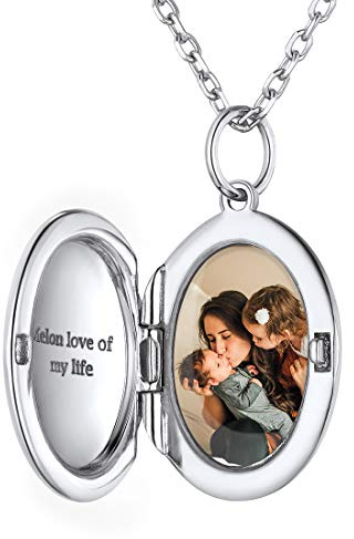 ChicSilver Collier Photo Personnalisé Prenom Gravé Pendentif Ovale Médaillon Ouvrant en Argent 925 Chaîne Fine 16+2(40+5cm) Cadeau Maman Femme Fille Anniversaire